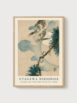Utagawa Hiroshige Cuckoo and Pine Tree Print poster in oak frame