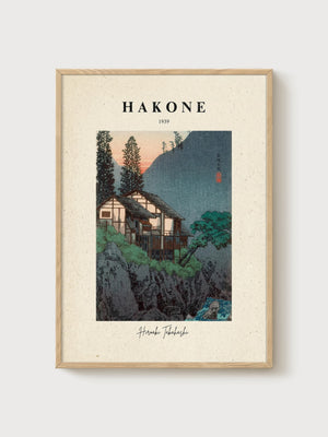 Hakone Mountain Landscape Print poster in oak frame