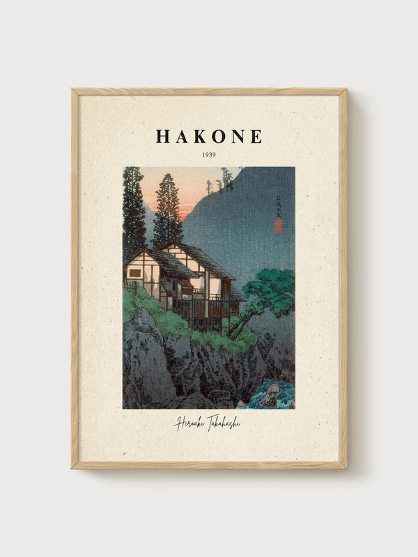 Hakone Mountain Landscape Print poster in oak frame
