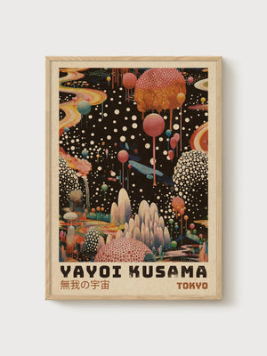 Yayoi Kusama Print poster in oak frame