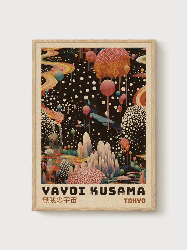 Yayoi Kusama Print poster in oak frame