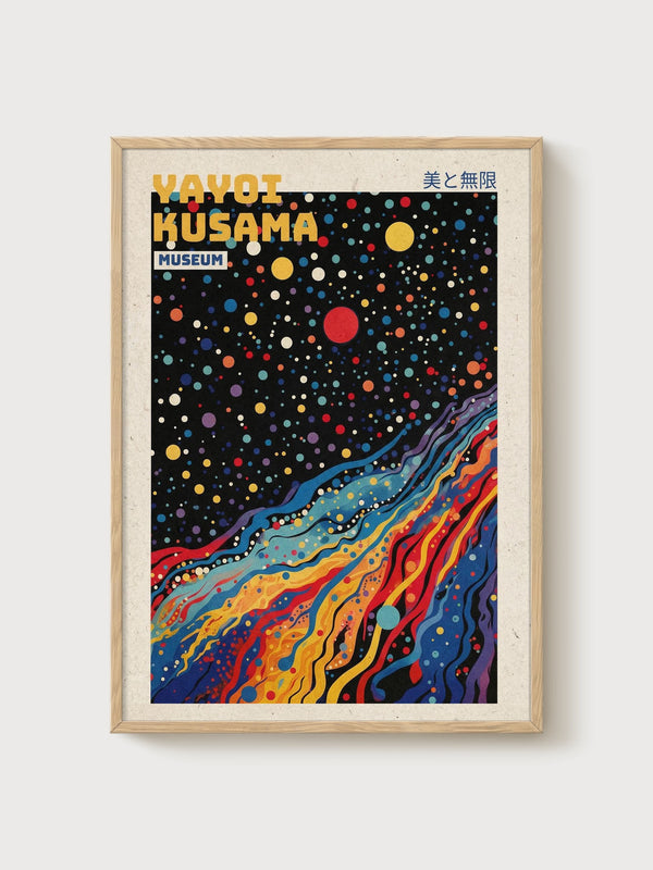 Yayoi Kusama Print poster in oak frame