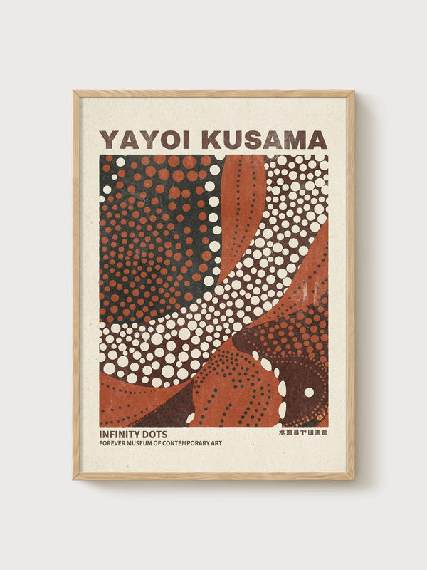 Yayoi Kusama poster in oak frame