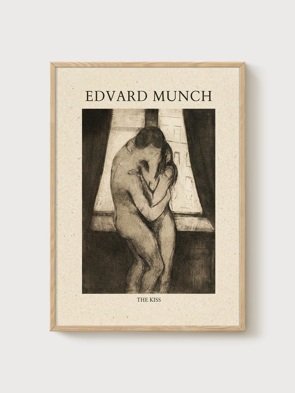 Edvard Munch The Kiss Print poster in oak frame