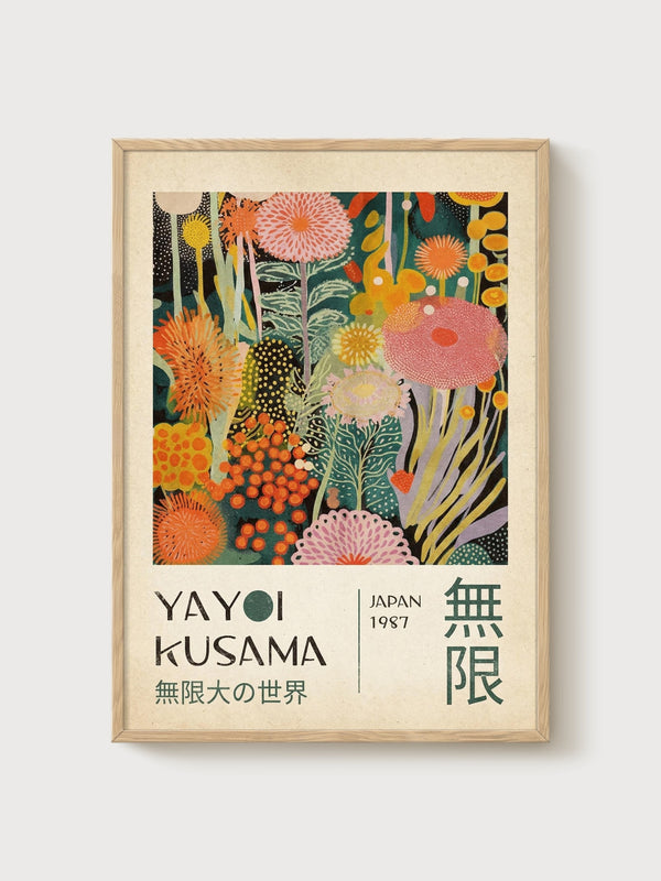 Yayoi Kusama Print poster in oak frame