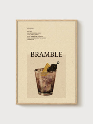 Bramble Cocktail Print poster in oak frame