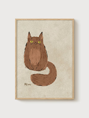 Brown Cat Print poster in oak frame
