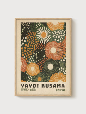 Yayoi Kusama Print poster in oak frame