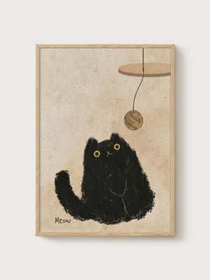 Black Cat Print poster in oak frame