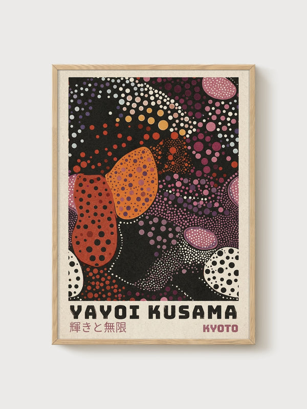 Yayoi Kusama Print poster in oak frame