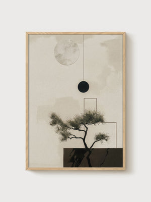 Minimalist Bonsai Tree Print poster in oak frame