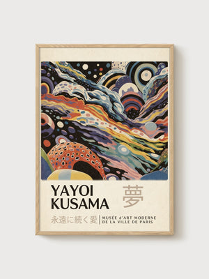 Yayoi Kusama Print poster in oak frame