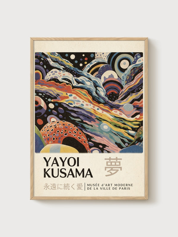 Yayoi Kusama Print poster in oak frame