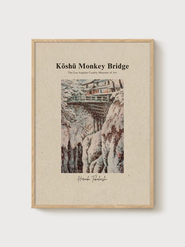 Kōshū Monkey Bridge poster in oak frame