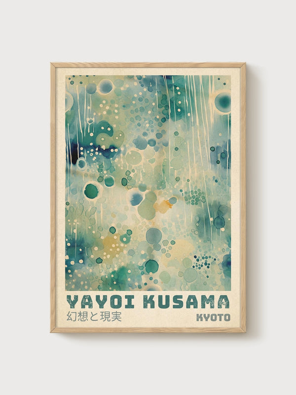 Yayoi Kusama Print poster in oak frame