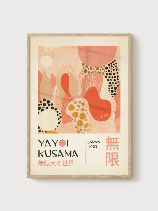 Yayoi Kusama Print poster in oak frame