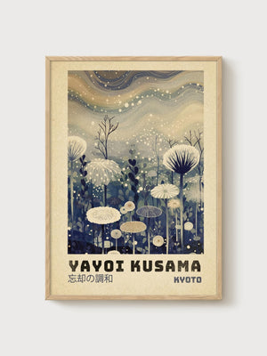 Yayoi Kusama Print poster in oak frame