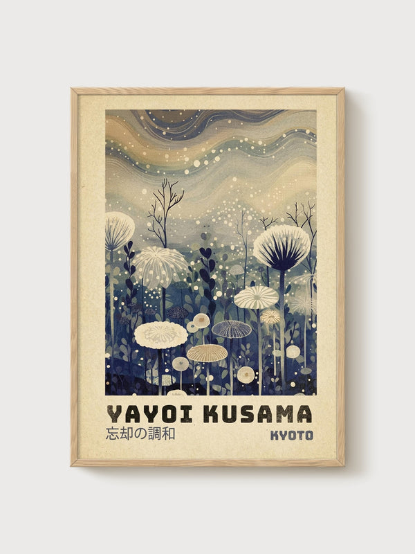 Yayoi Kusama Print poster in oak frame