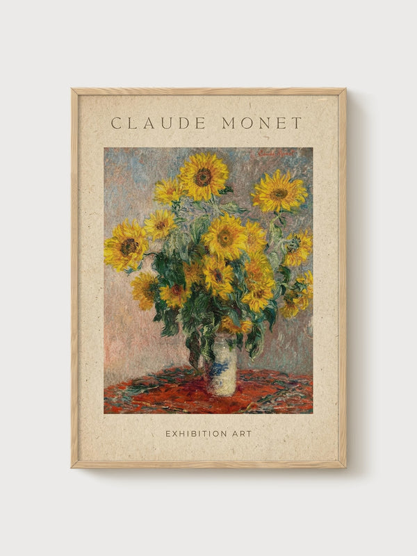 Monet Sunflowers Print poster in oak frame