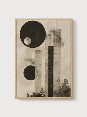 Mid Century Modern Wall Art poster in oak frame