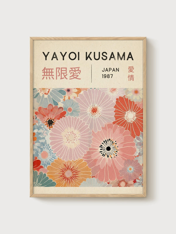 Yayoi Kusama Print poster in oak frame