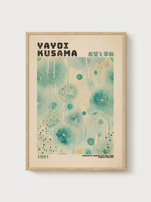 Yayoi Kusama Print poster in oak frame