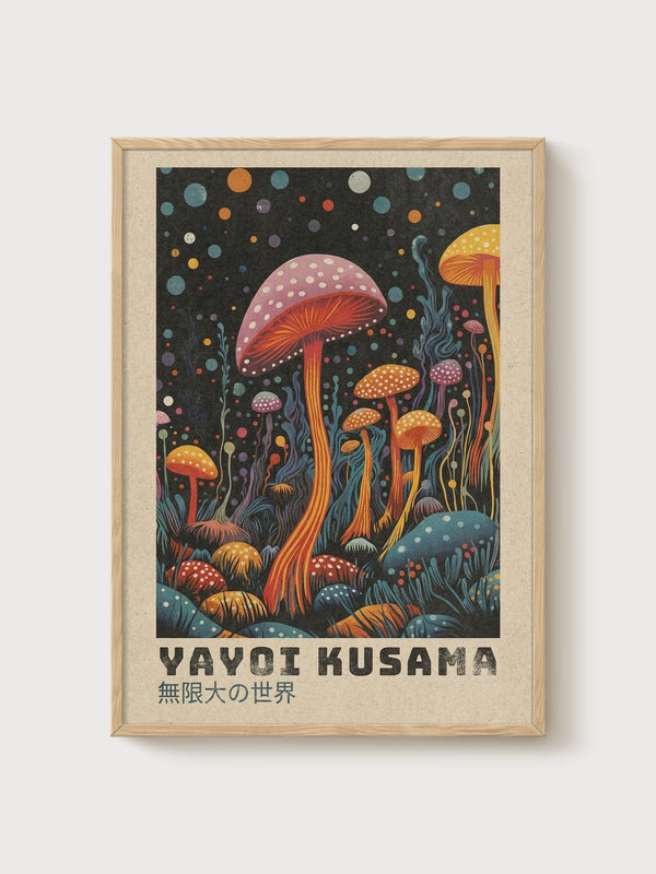 Yayoi Kusama Print poster in oak frame