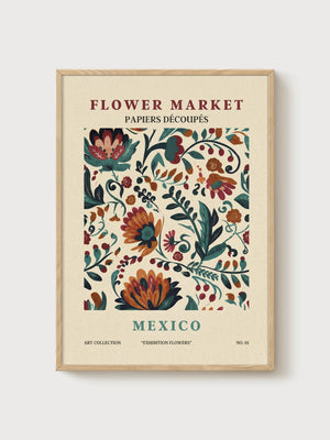 Mexican Folk Art Print poster in oak frame