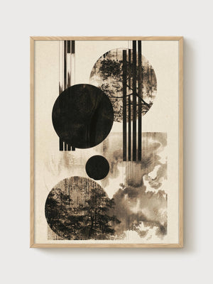 Mid Century Modern Wall Art poster in oak frame