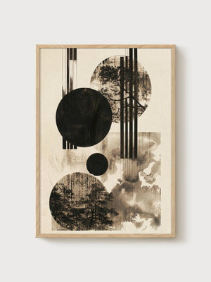 Mid Century Modern Wall Art poster in oak frame