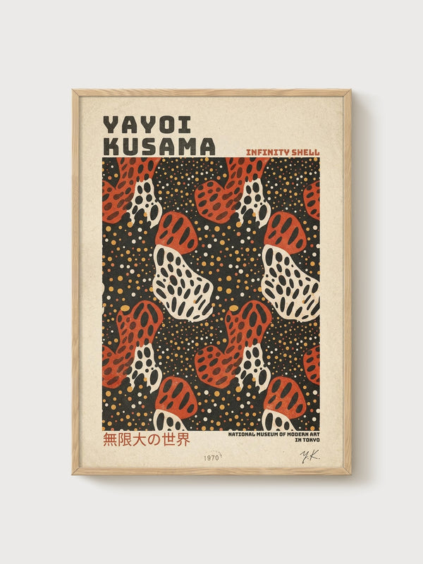 Yayoi Kusama Print poster in oak frame