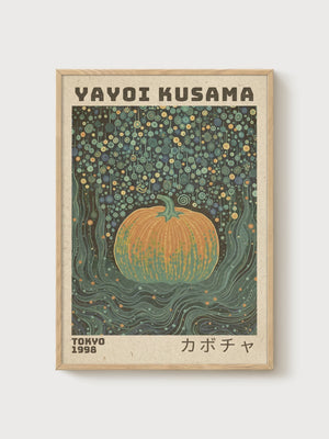 Yayoi Kusama Pumpkin Print poster in oak frame