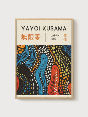 Yayoi Kusama Print poster in oak frame