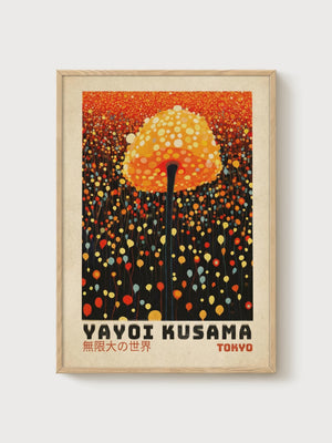Yayoi Kusama Print poster in oak frame