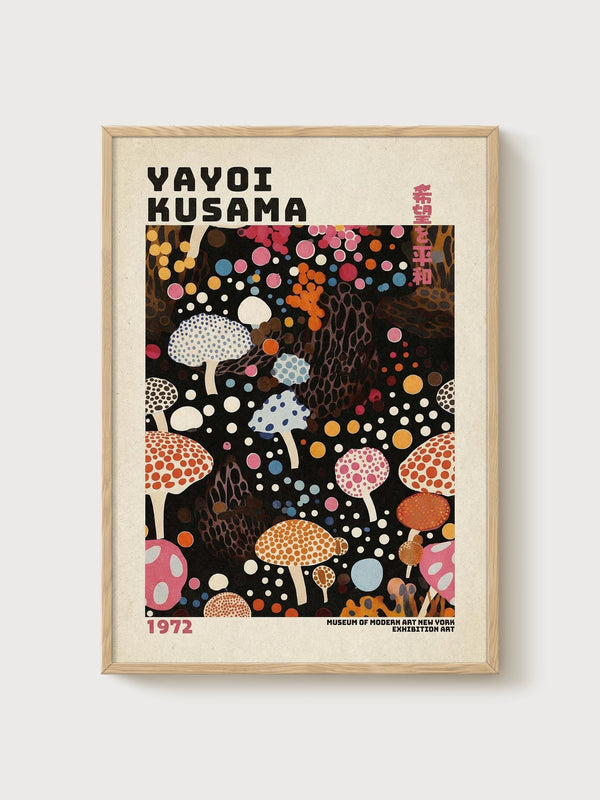 Yayoi Kusama Print poster in oak frame
