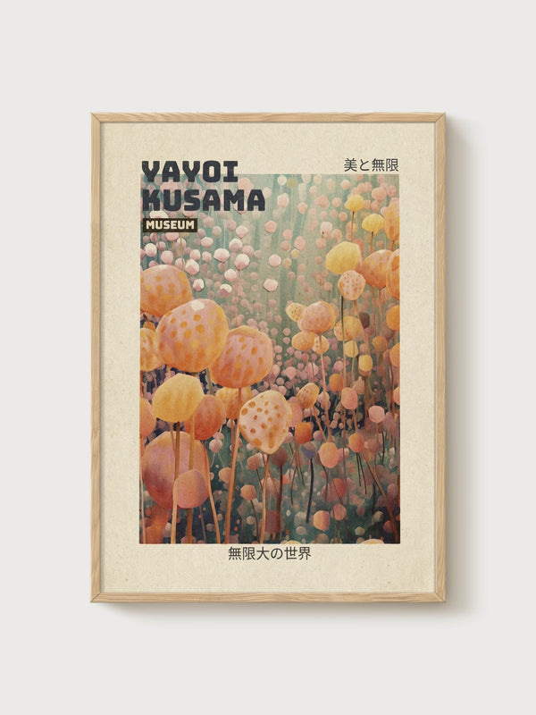 Yayoi Kusama Print poster in oak frame