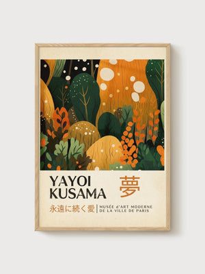 Yayoi Kusama Print poster in oak frame