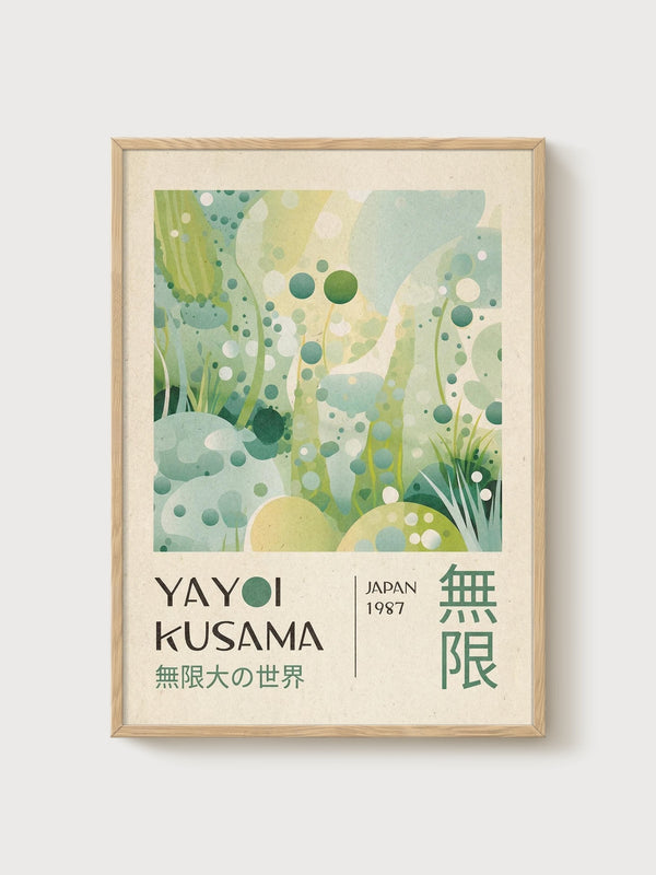 Yayoi Kusama Print poster in oak frame