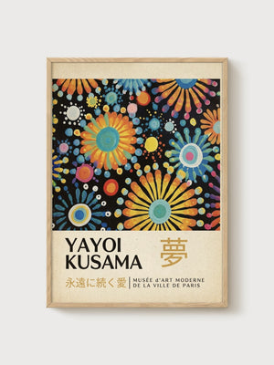Yayoi Kusama Print poster in oak frame