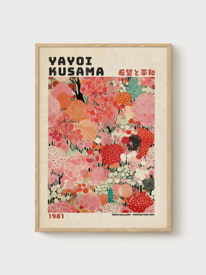 Yayoi Kusama Print poster in oak frame