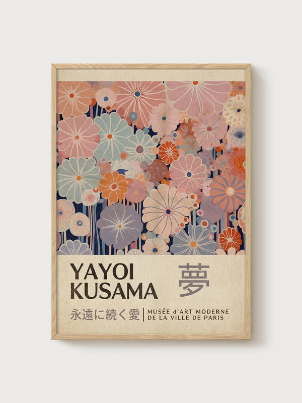 Yayoi Kusama Print poster in oak frame