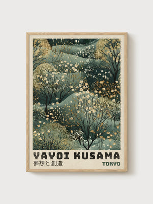 Yayoi Kusama Print poster in oak frame
