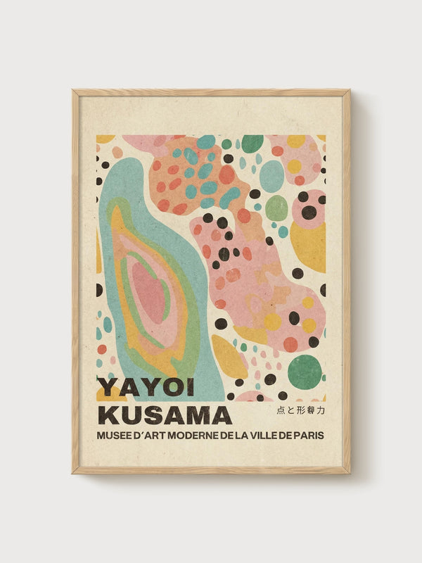 Yayoi Kusama Print poster in oak frame
