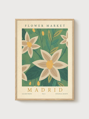 Mid Century Modern Botanical Print poster in oak frame