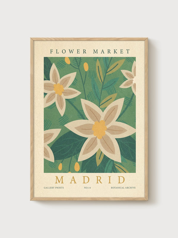 Mid Century Modern Botanical Print poster in oak frame