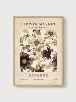 Vintage Flower Market Print poster in oak frame