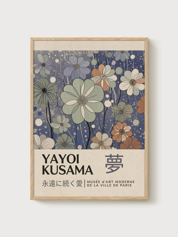 Yayoi Kusama Print poster in oak frame