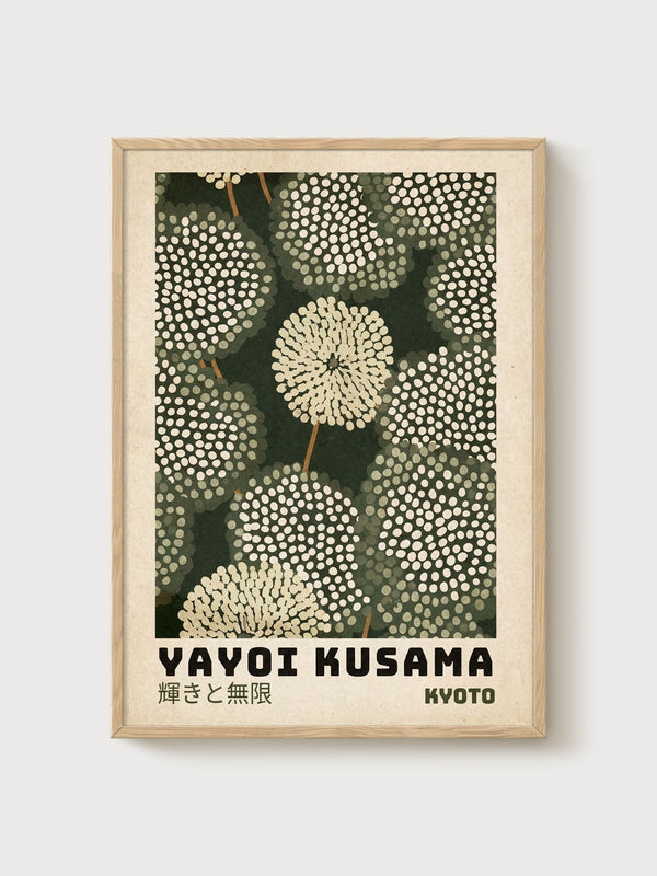 Yayoi Kusama Print poster in oak frame