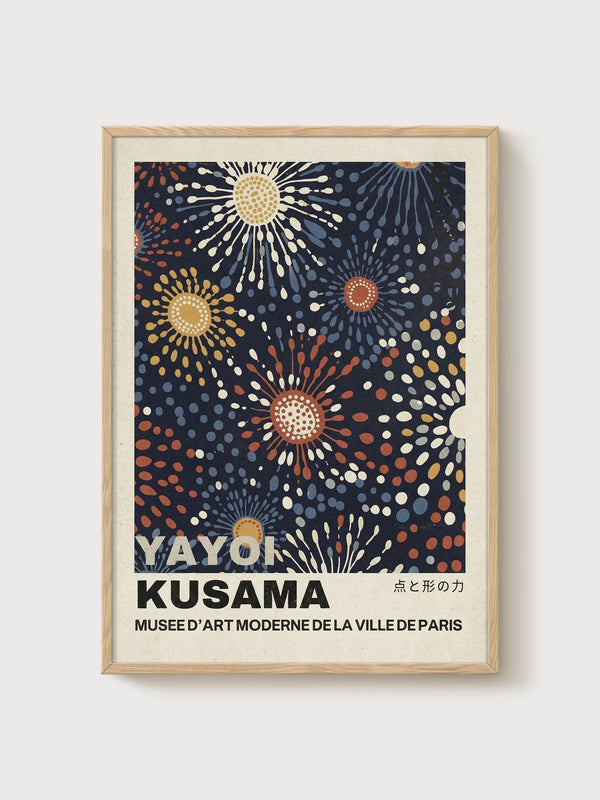 Yayoi Kusama Print poster in oak frame