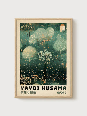 Yayoi Kusama Print poster in oak frame